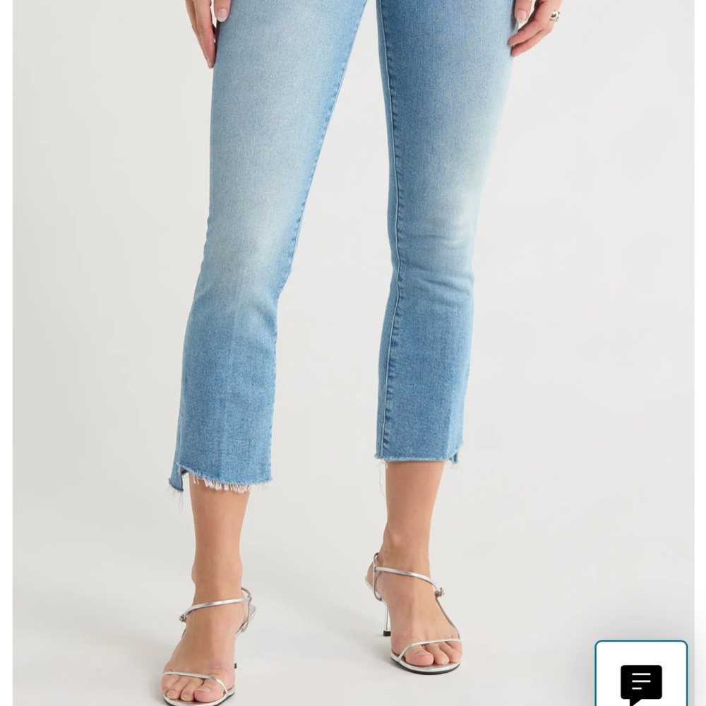 MOTHER Light Blue Cropped Jeans with Frayed Hem